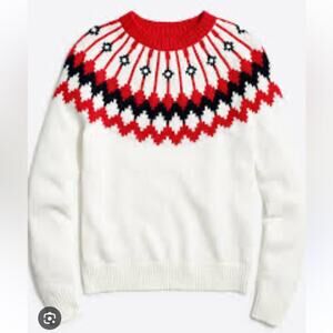 J CREW fair Isle White and Red Patterned Women's Sweater Size XL